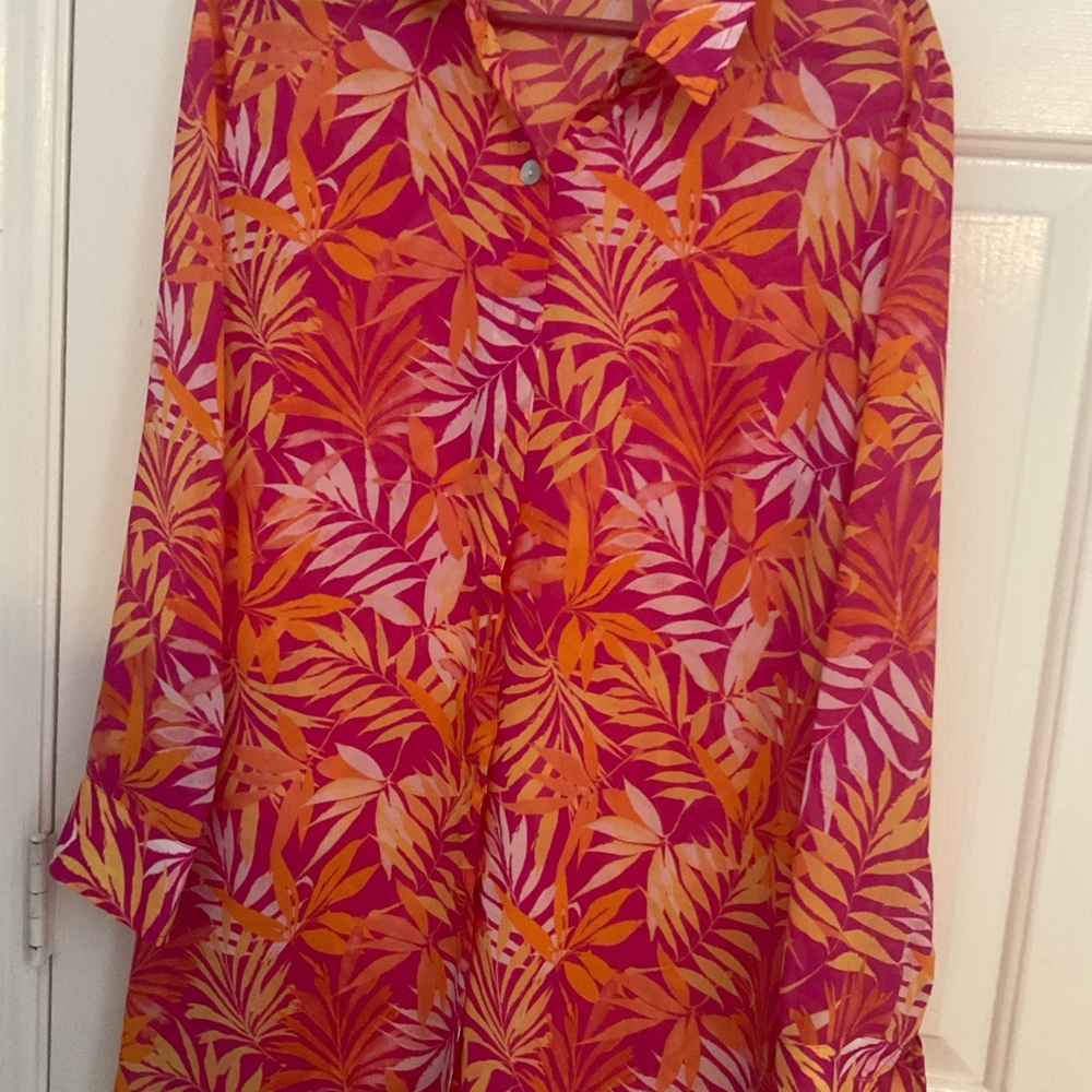 Belle by Kim Gravel Raspberry Palm Swim Coverup, sheer size M, never worn.